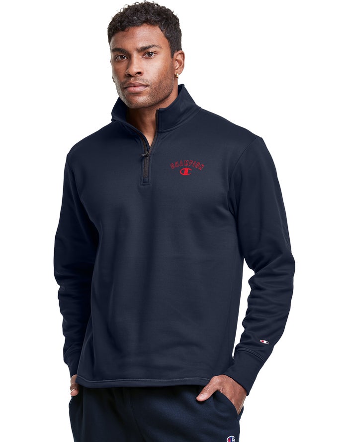 Champion Sweatshirt Heren - Donkerblauw - Game Day 1/4 Zip Block Arch Logo ( 405176-JPO )